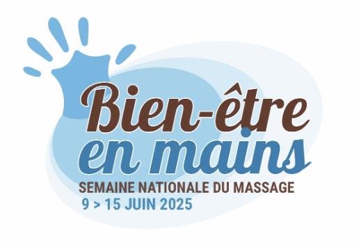 Logo de la Semaine Nationale du Massage 2025 – Bien-être en mains, du 9 au 15 juin, pour promouvoir les soins bien-être à Antibes